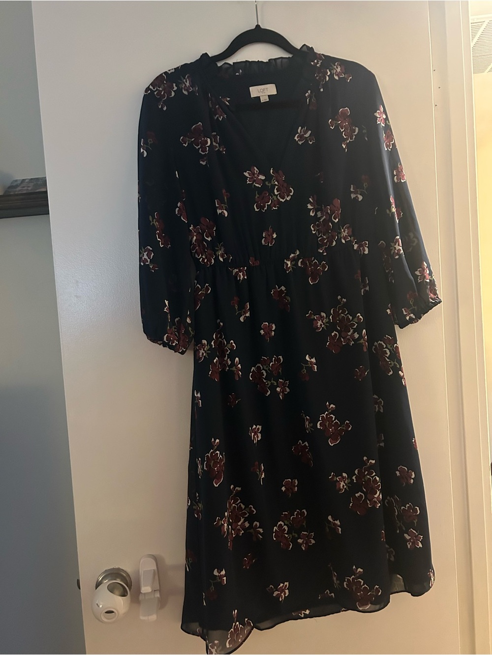 LOFT navy Dress with purple Floral Print